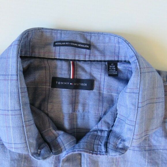 Tommy Hilfiger Shirt Men's Size 17 XL Blue Collared Long Sleeve Casual Button Up - Picture 5 of 9